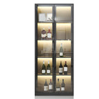 Black Wooden Glass Doors Display Cabinet with Lights