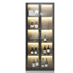 Black Wooden Glass Doors Display Cabinet with Lights