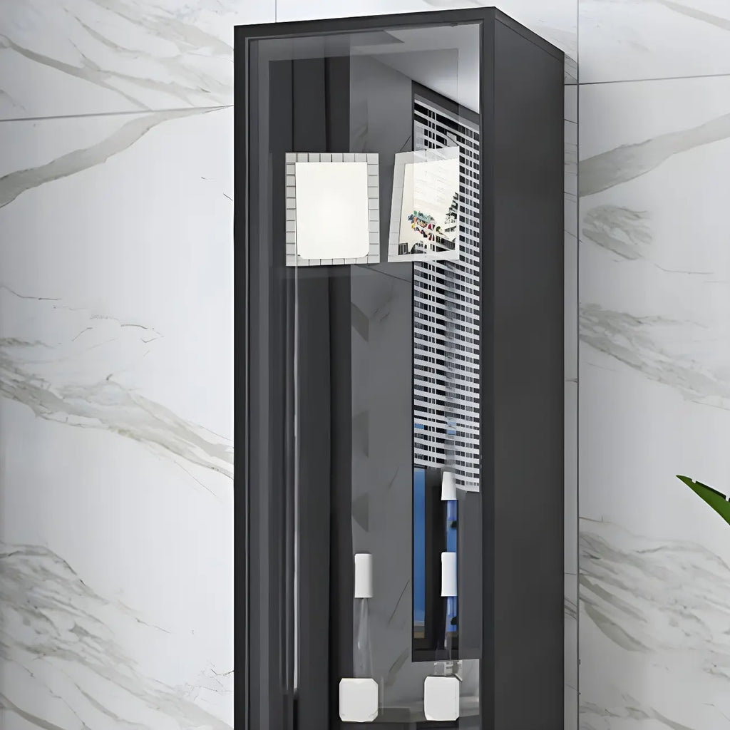 Black Wooden Glass Doors Display Cabinet with Lights