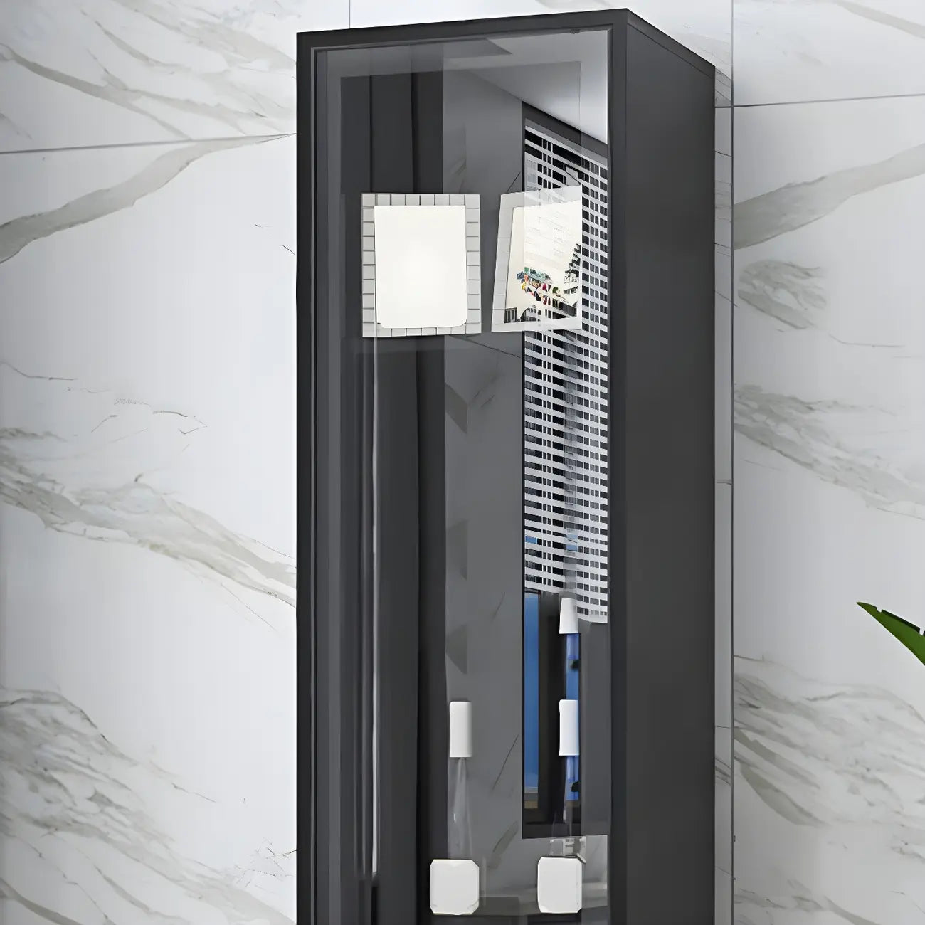 Black Wooden Glass Doors Display Cabinet with Lights