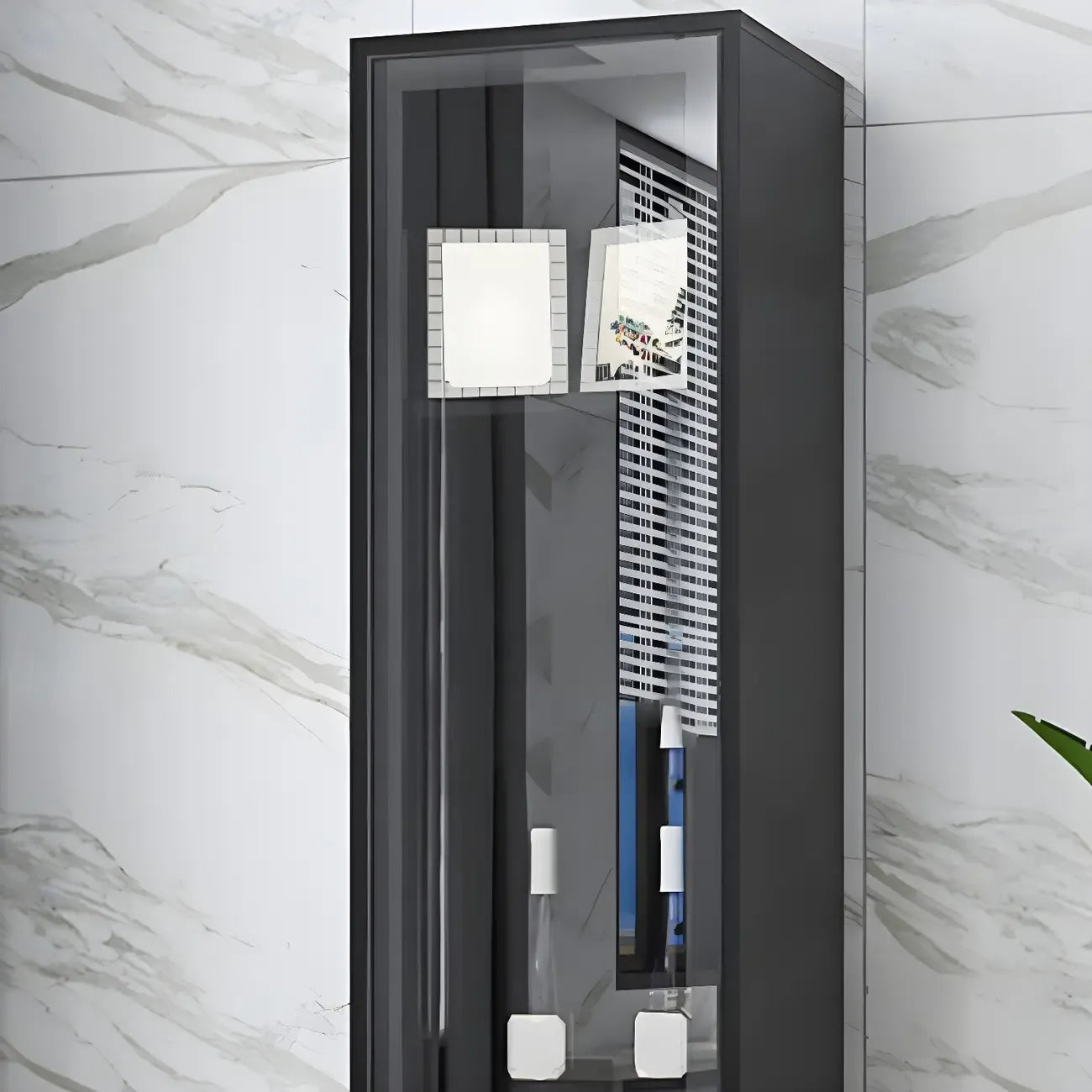 Black Wooden Glass Doors Display Cabinet with Lights