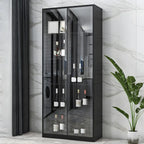 Black Wooden Glass Doors Display Cabinet with Lights