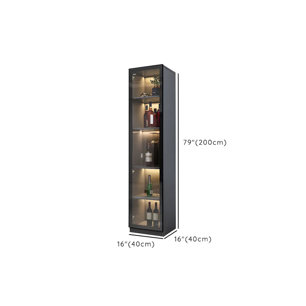 Black Wooden Glass Doors Display Cabinet with Lights
