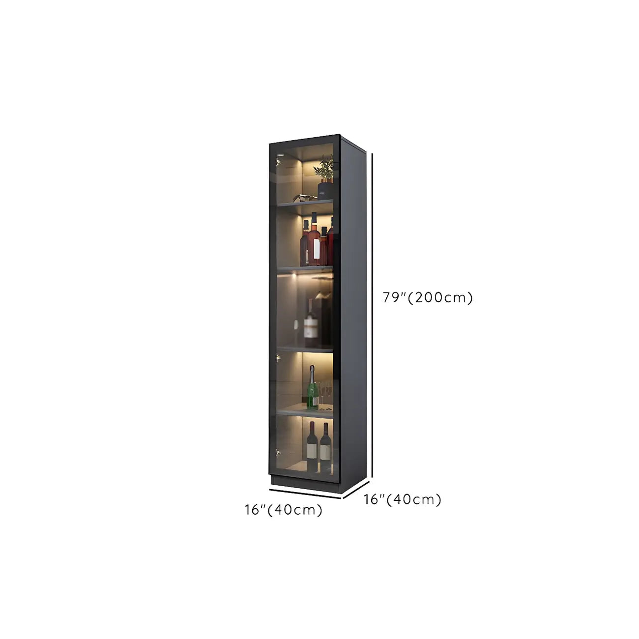 Black Wooden Glass Doors Display Cabinet with Lights