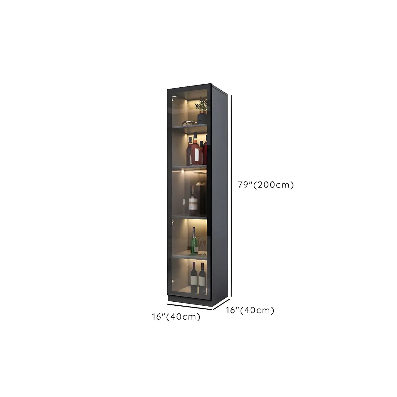 Black Wooden Glass Doors Display Cabinet with Lights