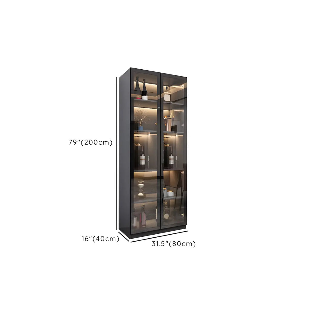 Black Wooden Glass Doors Display Cabinet with Lights