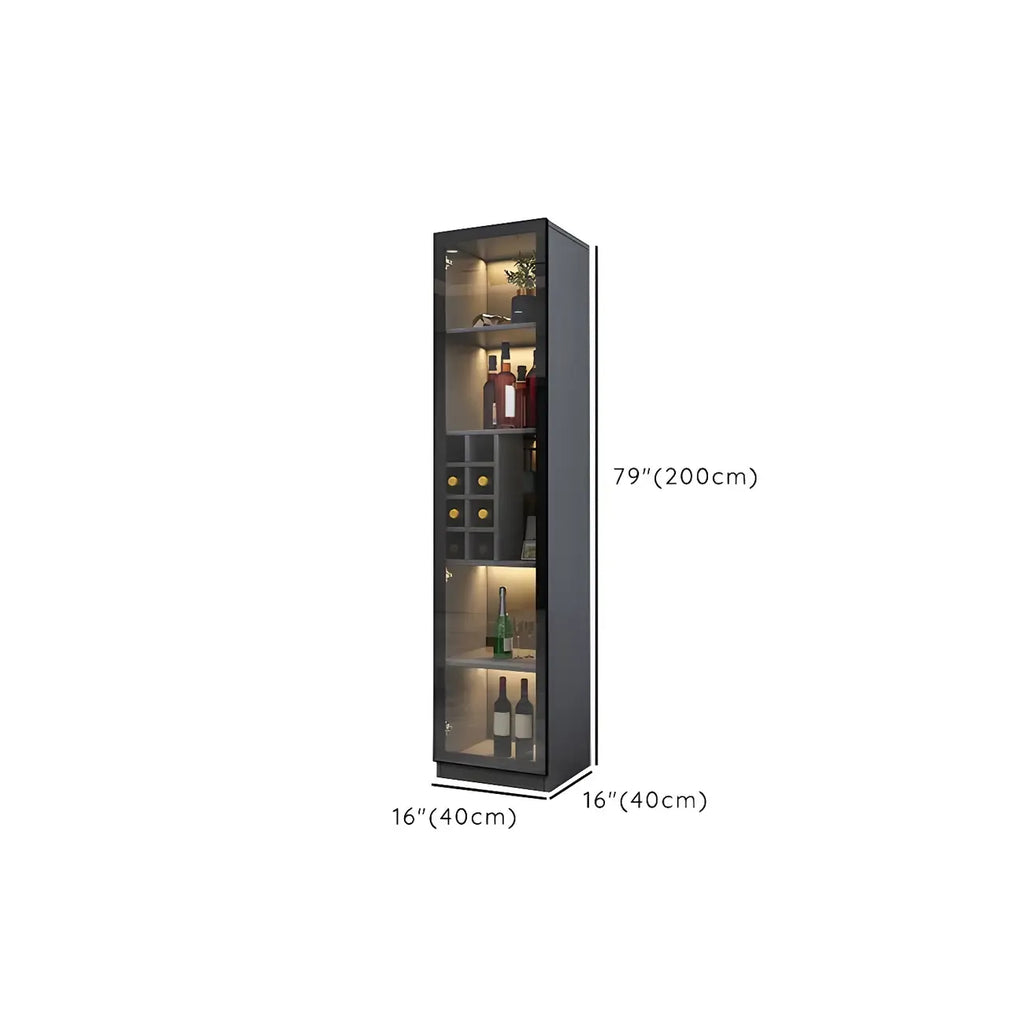 Black Wooden Glass Doors Display Cabinet with Lights