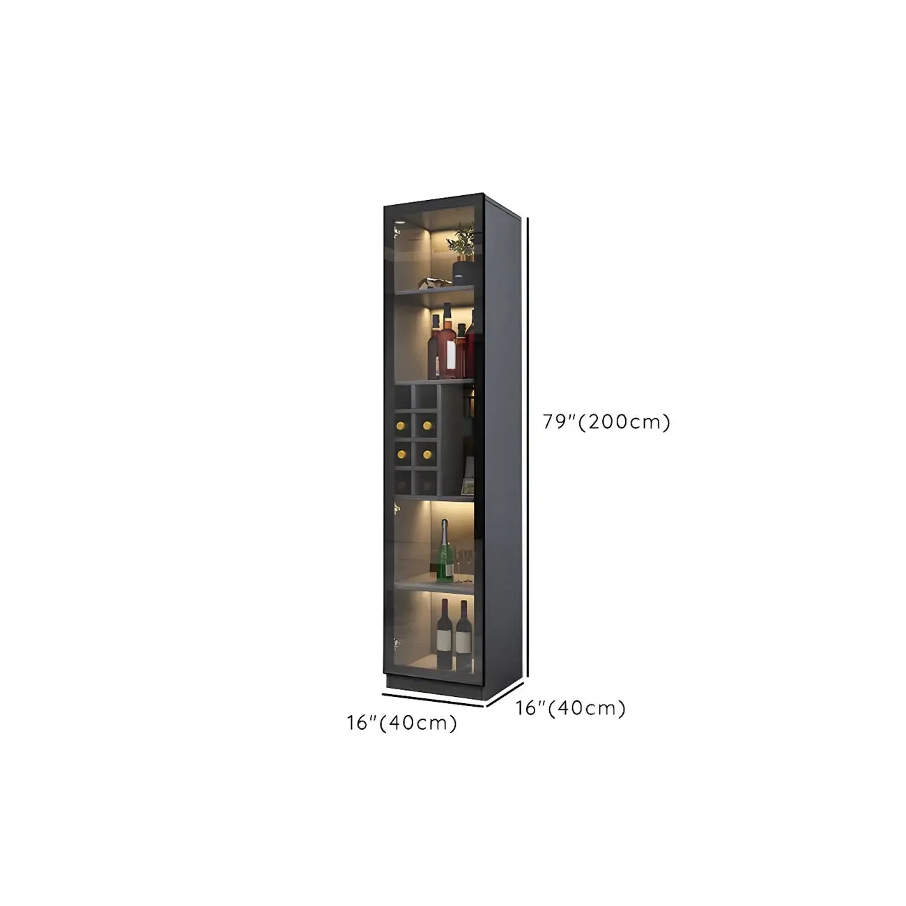 Black Wooden Glass Doors Display Cabinet with Lights