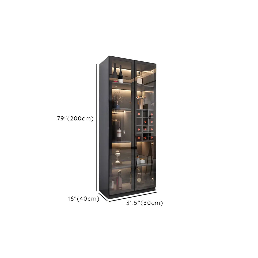 Black Wooden Glass Doors Display Cabinet with Lights