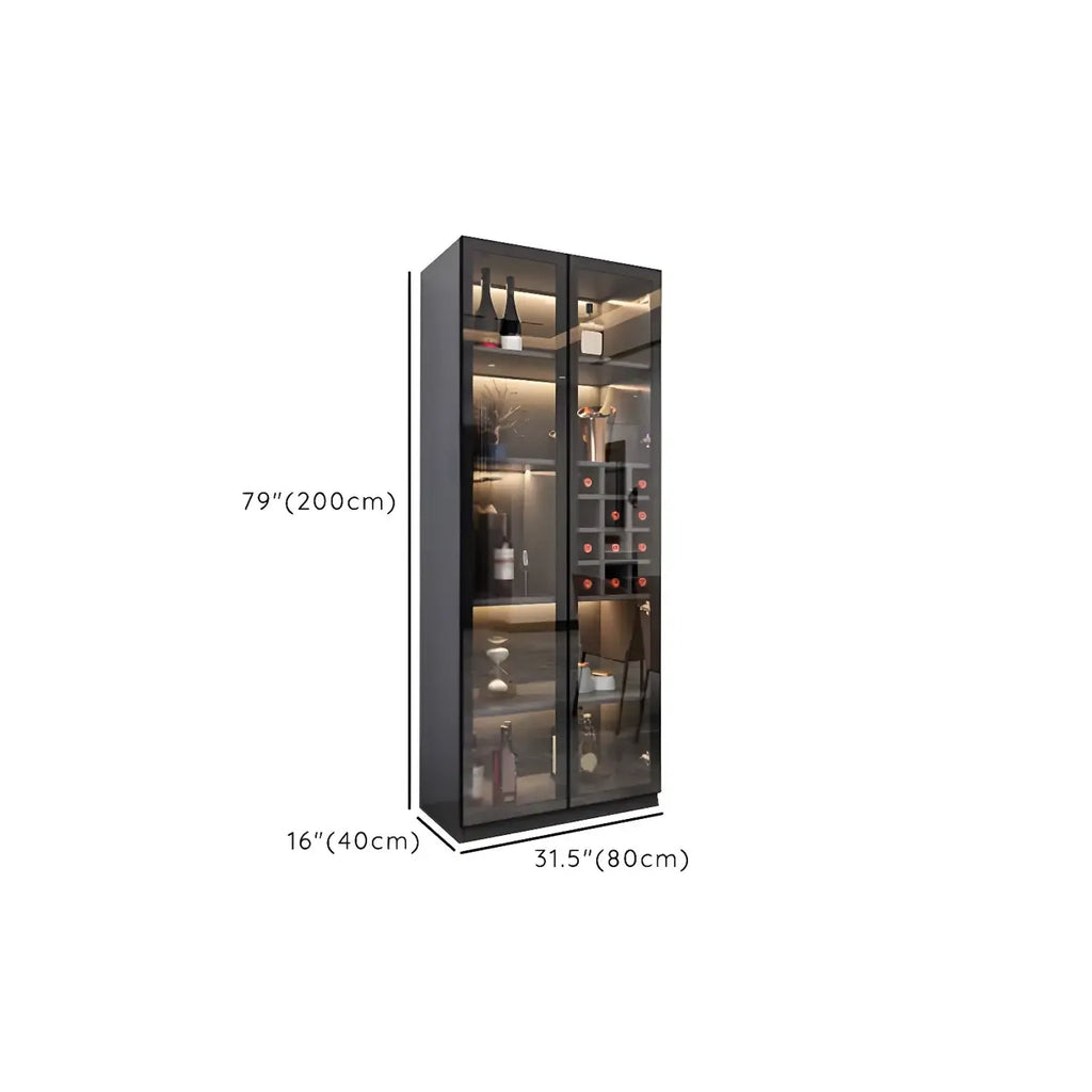 Black Wooden Glass Doors Display Cabinet with Lights