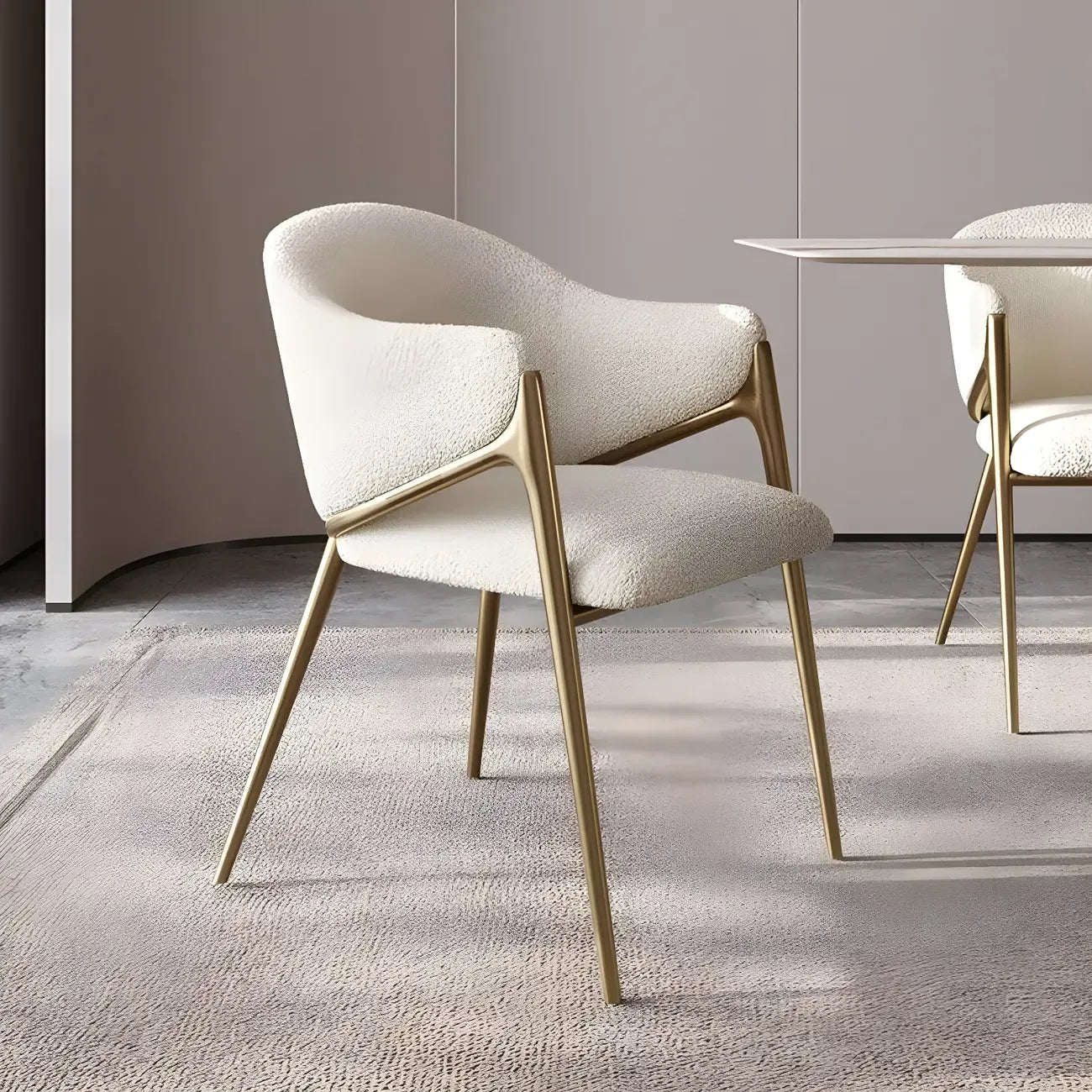Contemporary Sherpa Low Back White Dining Chairs Set Of 2