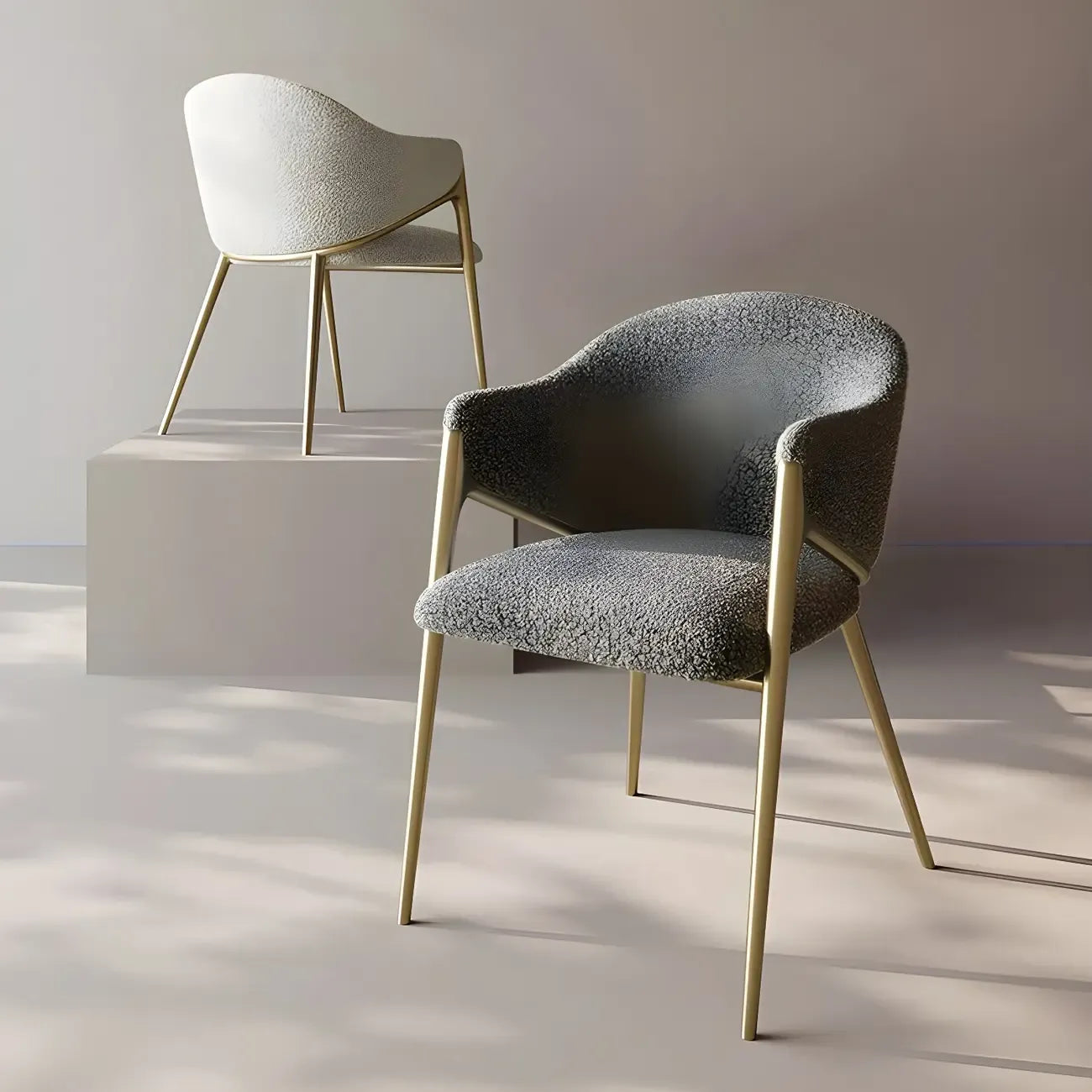 Contemporary Sherpa Low Back White Dining Chairs Set Of 2