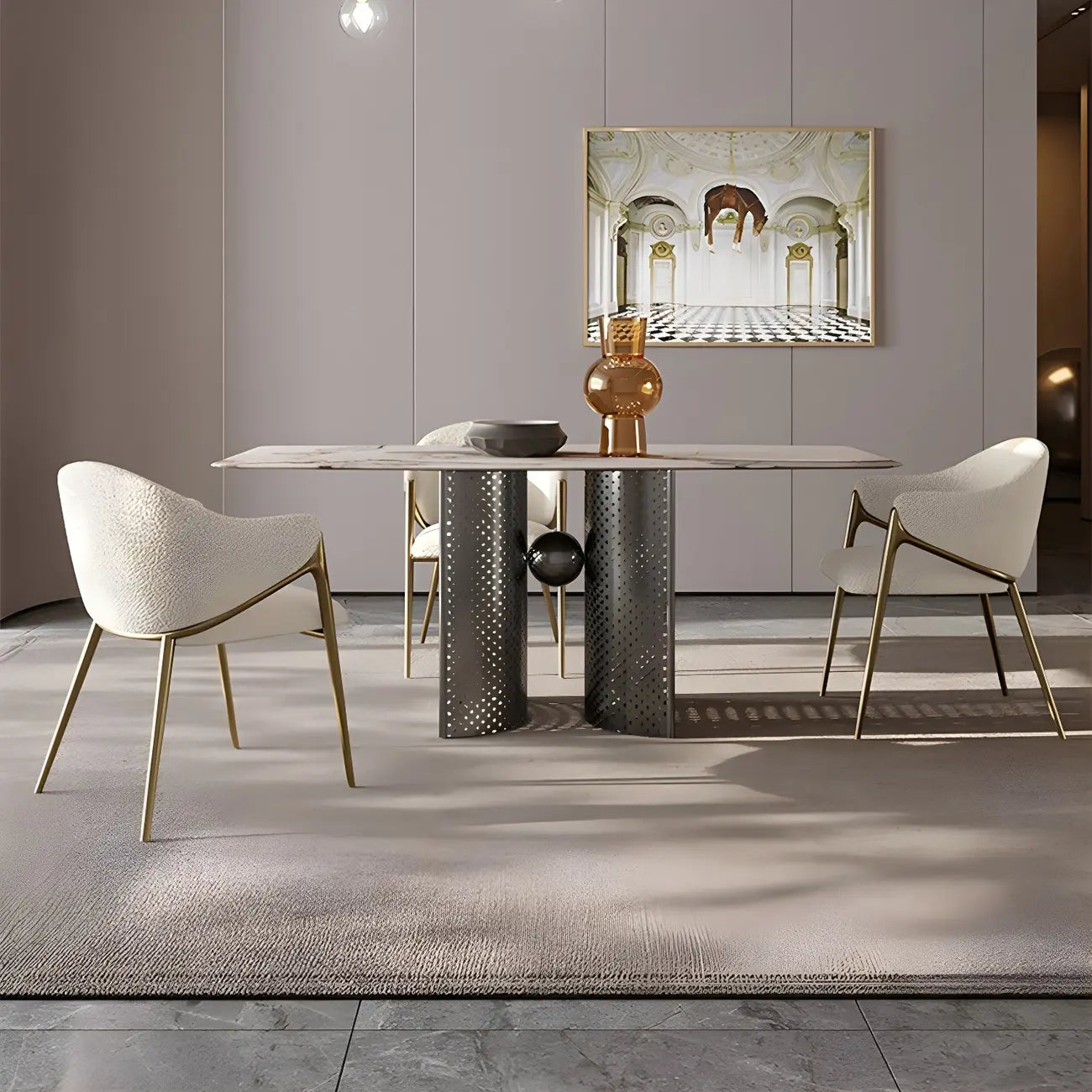 Contemporary Sherpa Low Back White Dining Chairs Set Of 2