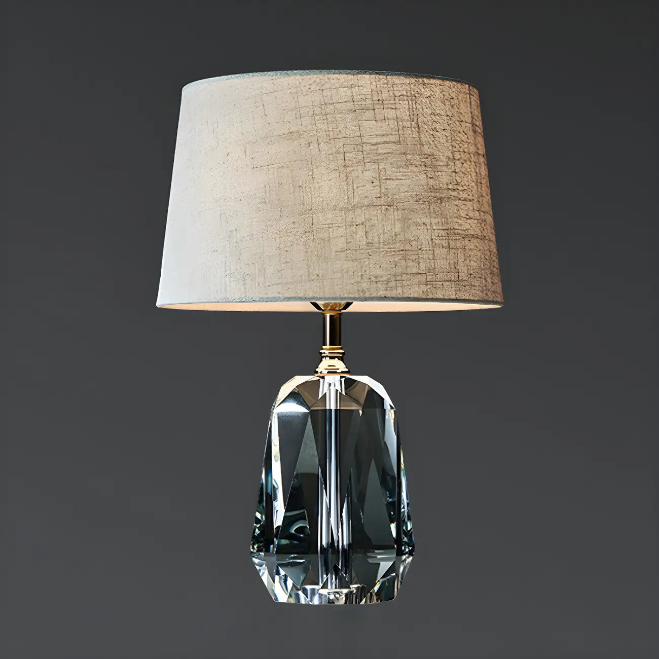 Elegant Cylindrical Crystal Base Table Lamp with Linen Shade