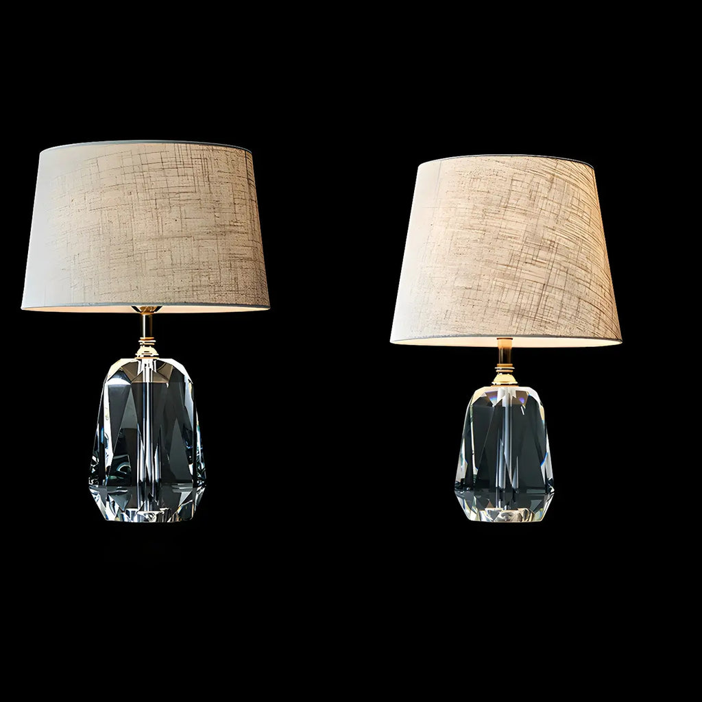 Elegant Cylindrical Crystal Base Table Lamp with Linen Shade