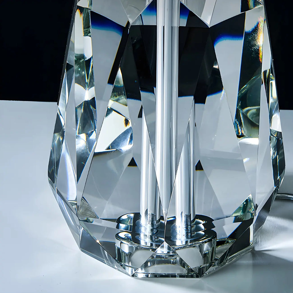 Elegant Cylindrical Crystal Base Table Lamp with Linen Shade