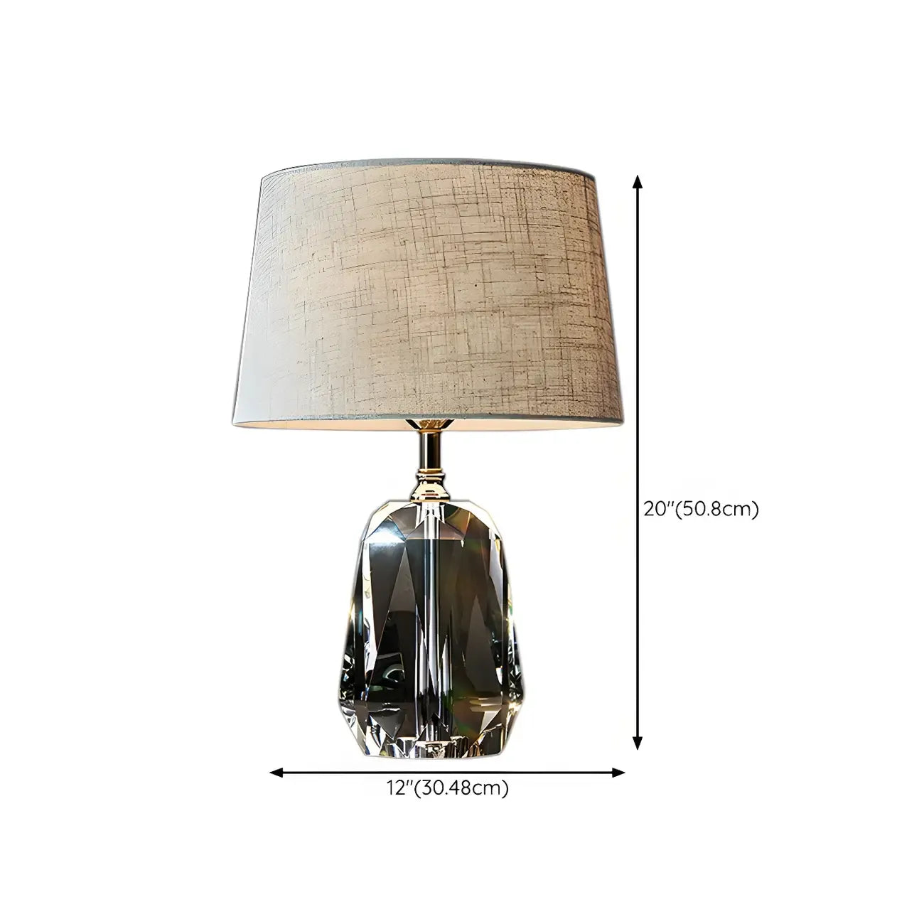 Elegant Cylindrical Crystal Base Table Lamp with Linen Shade