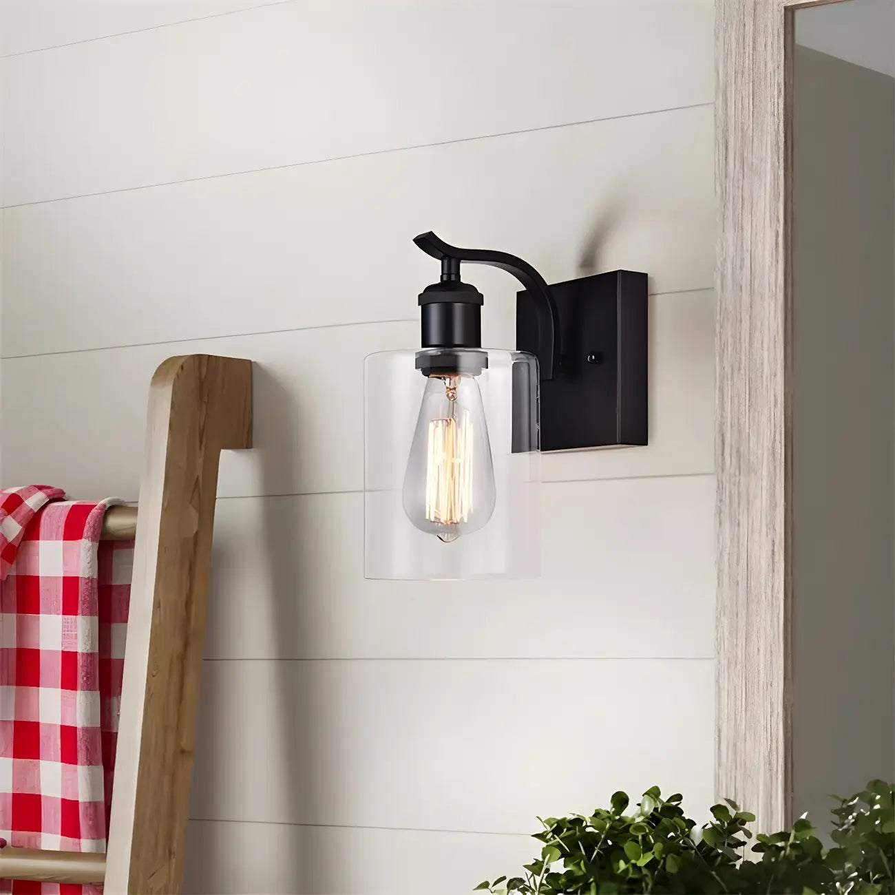 1-Light Modern Metal Cylinder Glass Bathroom Vanity Light