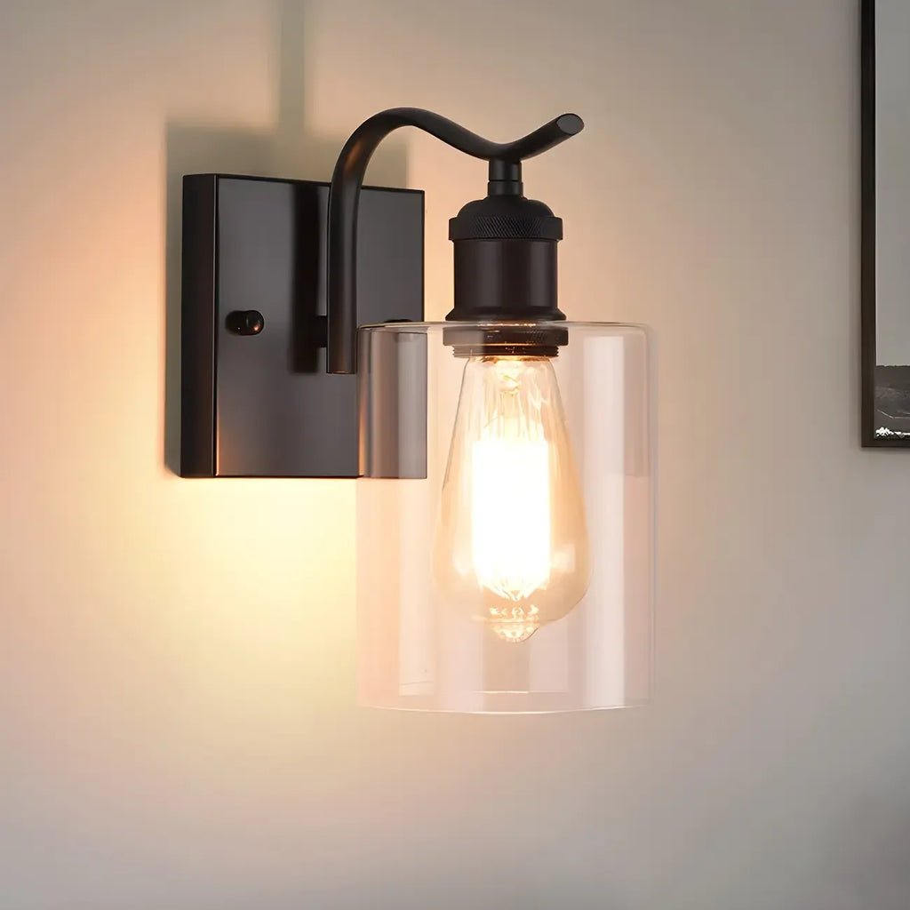 1-Light Modern Metal Cylinder Glass Bathroom Vanity Light