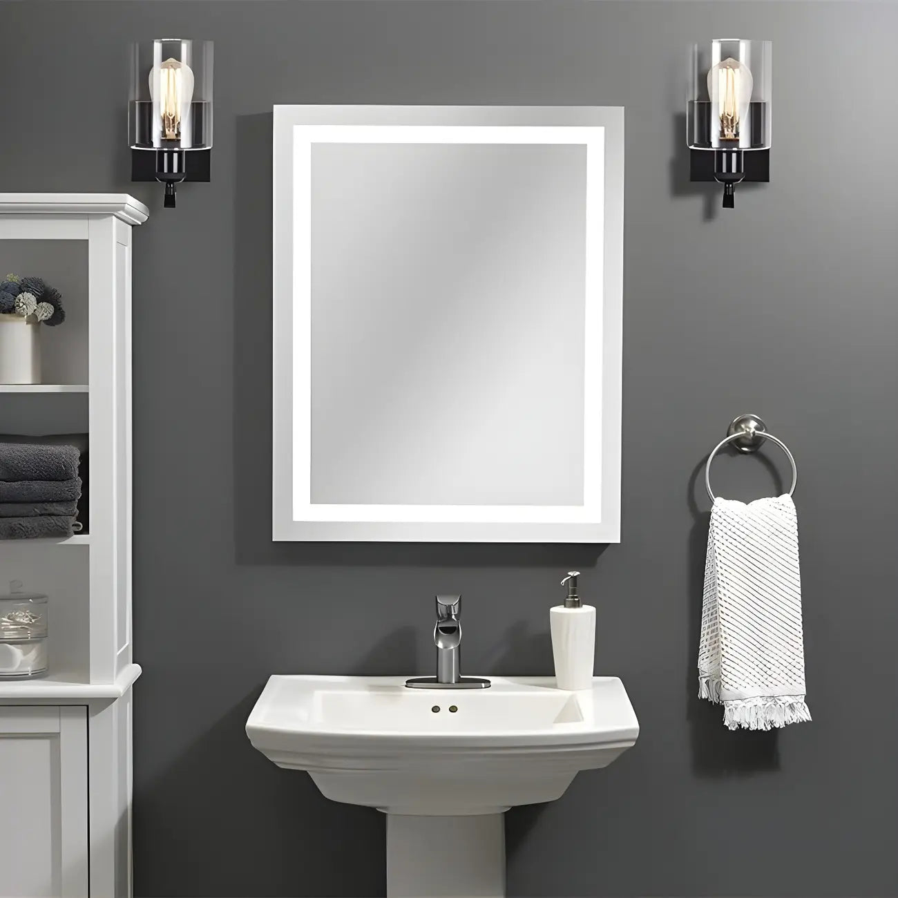 1-Light Modern Metal Cylinder Glass Bathroom Vanity Light