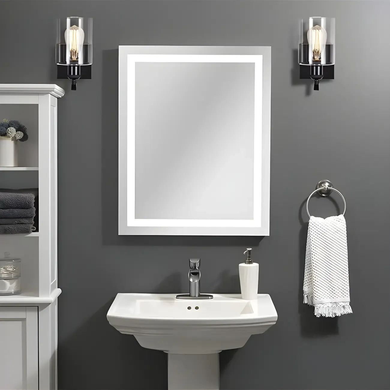 1-Light Modern Metal Cylinder Glass Bathroom Vanity Light