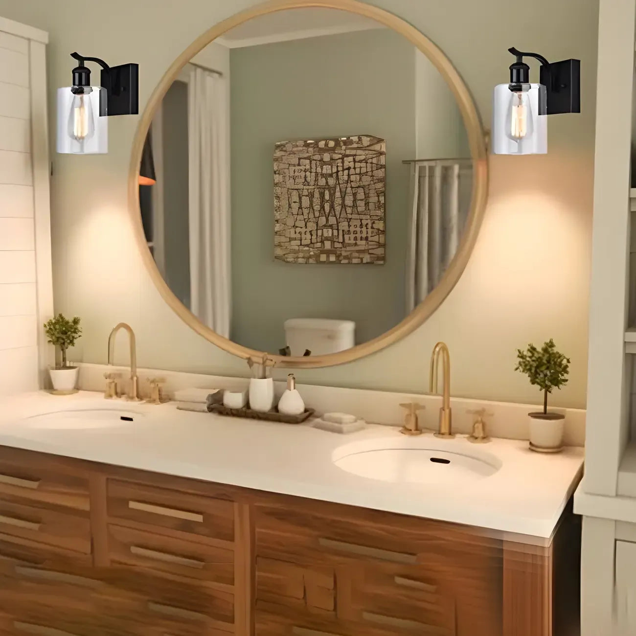 1-Light Modern Metal Cylinder Glass Bathroom Vanity Light