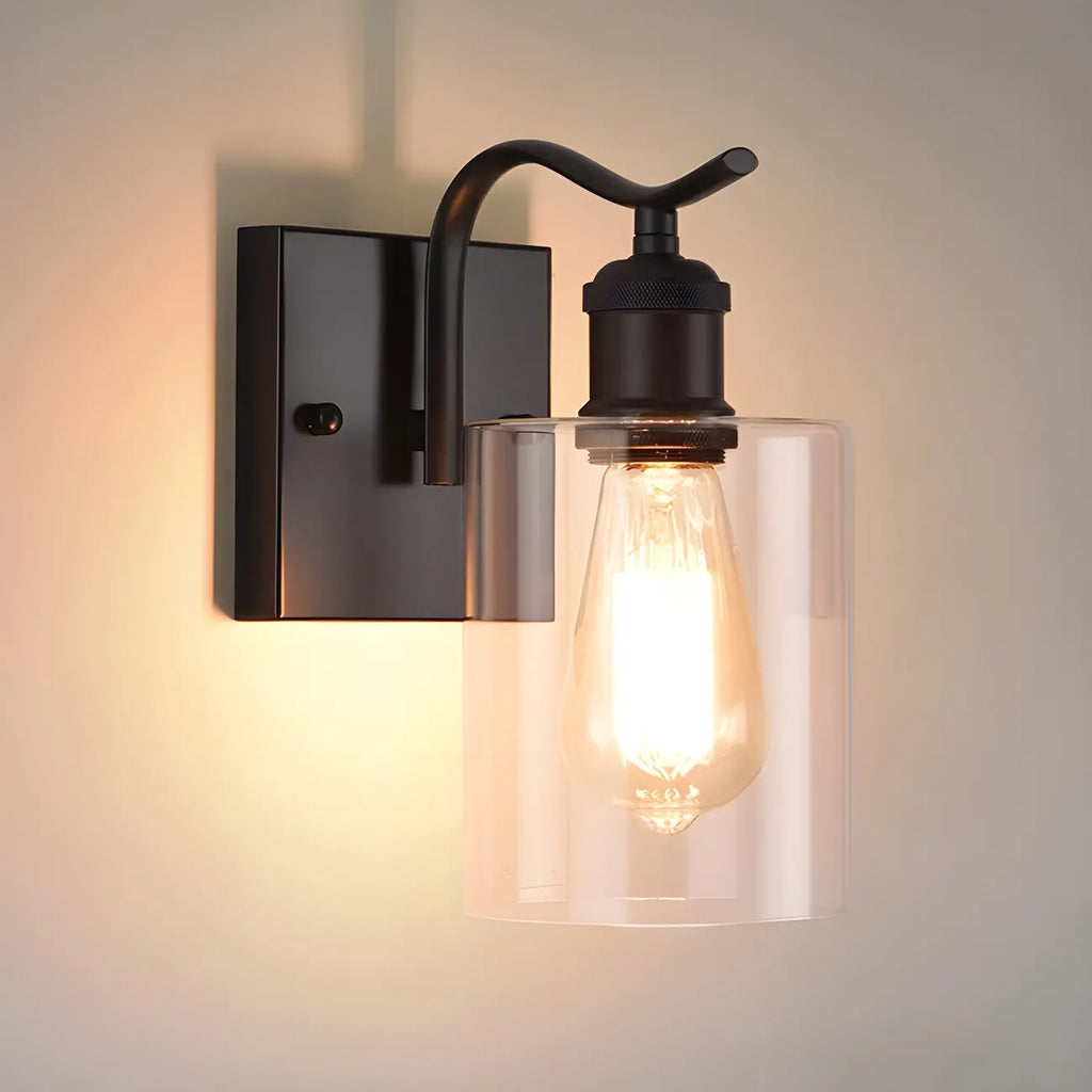 1-Light Modern Metal Cylinder Glass Bathroom Vanity Light