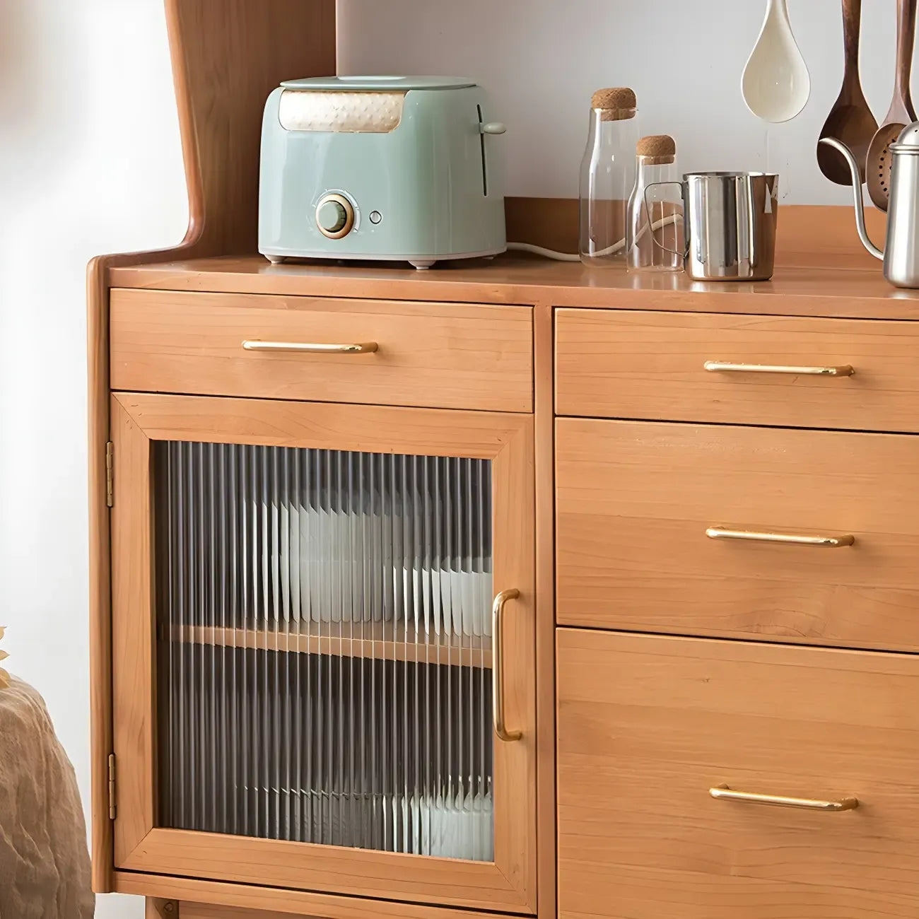 Cherry Wood Open Storage Kitchen Hutch Cabinet