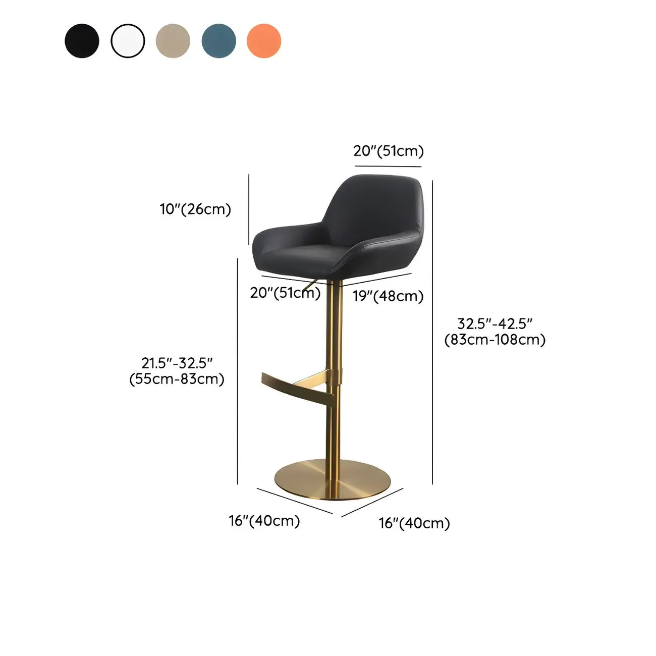 Glossy Metal Bucket Swivel Adjustable Bar Stools