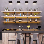 Brown Pine Wood Wall-Mounted Wine Rack with Light