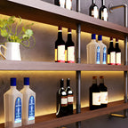 Brown Pine Wood Wall-Mounted Wine Rack with Light