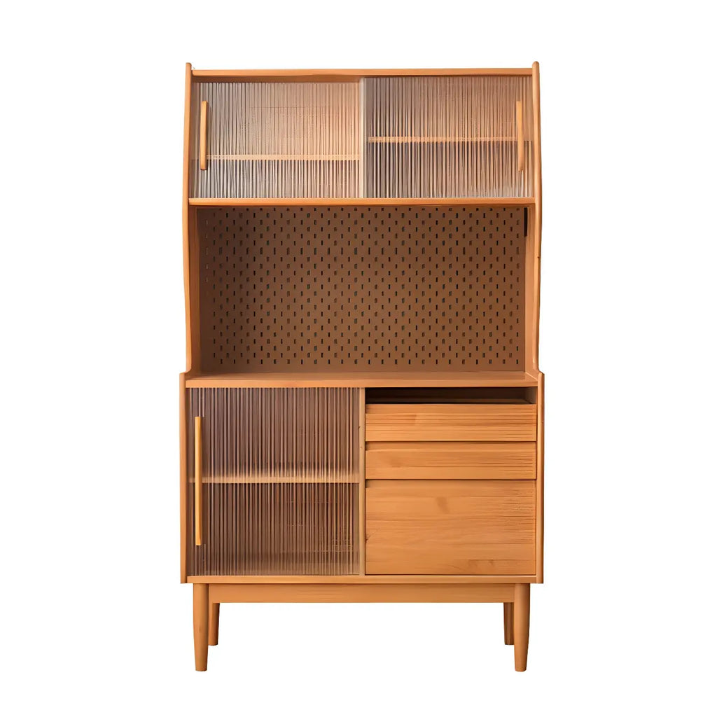 Cherry Wood Storage Glass Doors Hutch Cabinet