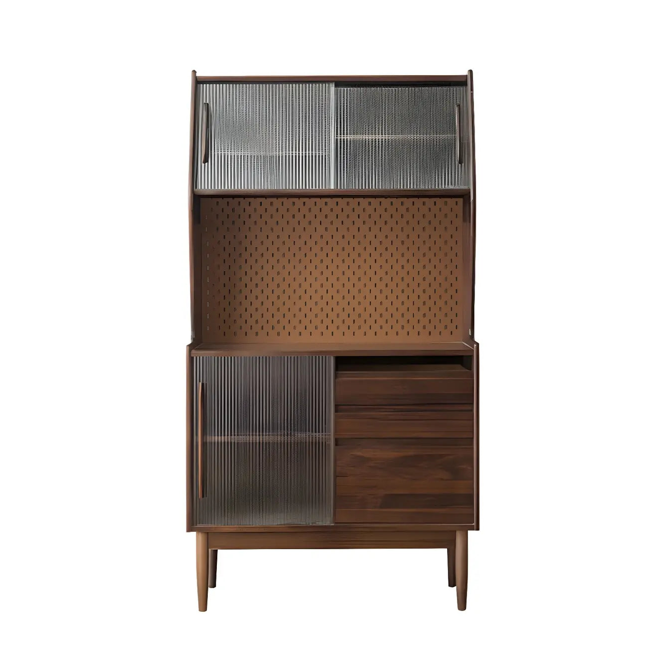 Cherry Wood Storage Glass Doors Hutch Cabinet