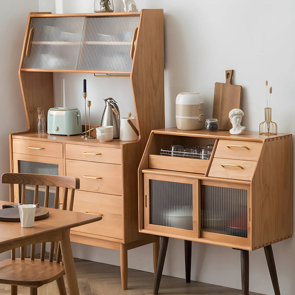 Cherry Wood Open Storage Kitchen Hutch Cabinet