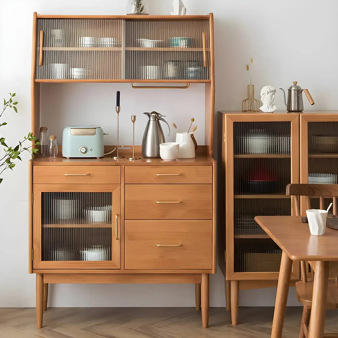 Cherry Wood Open Storage Kitchen Hutch Cabinet