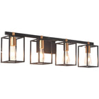 3-Light Linear Cube Black Iron Caged Vanity Light