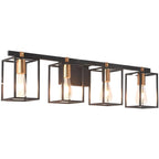 3-Light Linear Cube Black Iron Caged Vanity Light