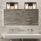 3-Light Linear Cube Black Iron Caged Vanity Light