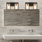 3-Light Linear Cube Black Iron Caged Vanity Light