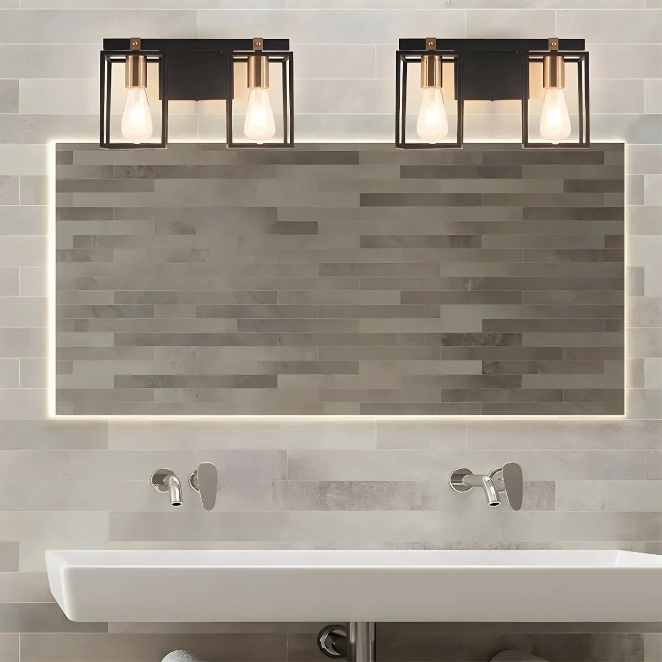 3-Light Linear Cube Black Iron Caged Vanity Light