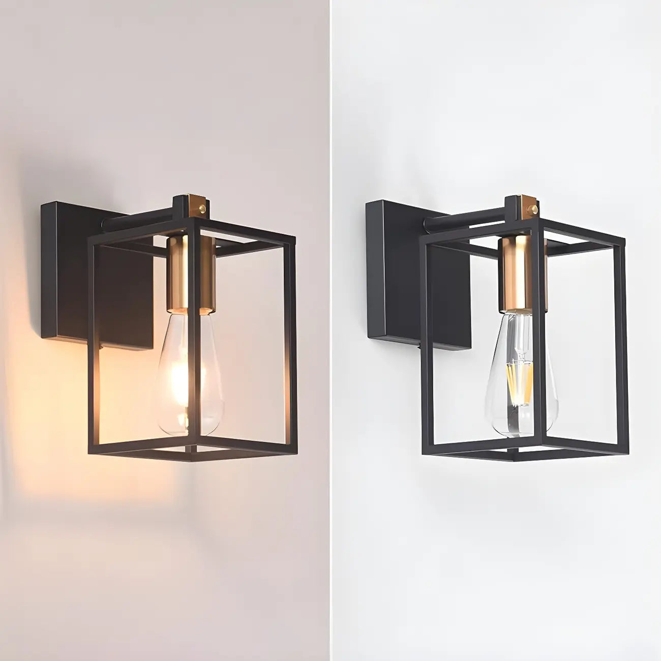 3-Light Linear Cube Black Iron Caged Vanity Light