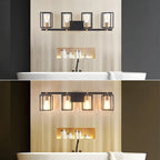 3-Light Linear Cube Black Iron Caged Vanity Light