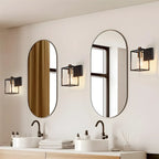3-Light Linear Cube Black Iron Caged Vanity Light