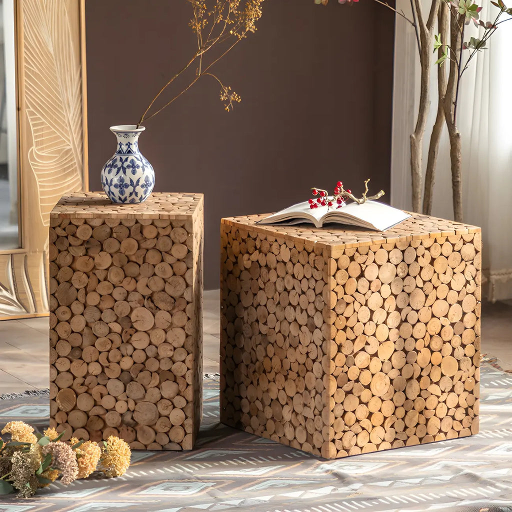 Rustic Solid Wood Square End Table For Living Room