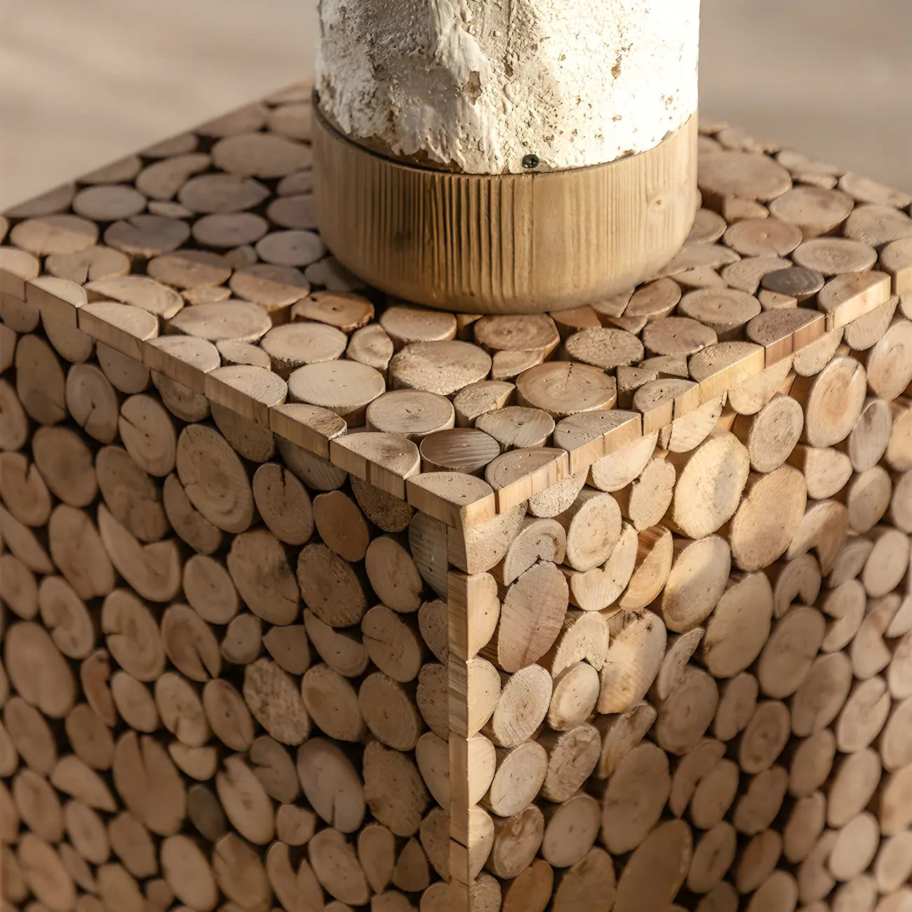 Rustic Solid Wood Square End Table For Living Room