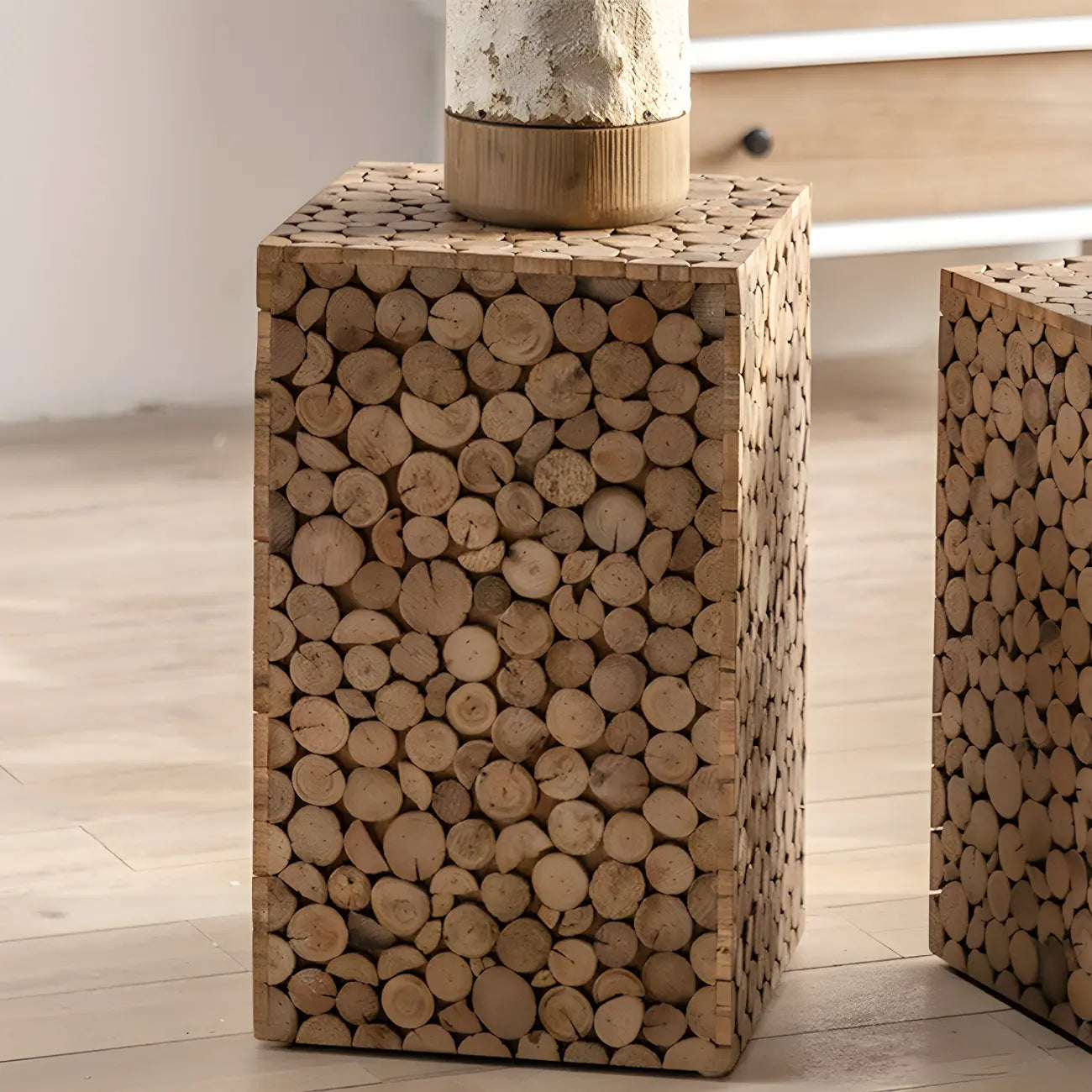 Rustic Solid Wood Square End Table For Living Room