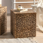 Rustic Solid Wood Square End Table For Living Room