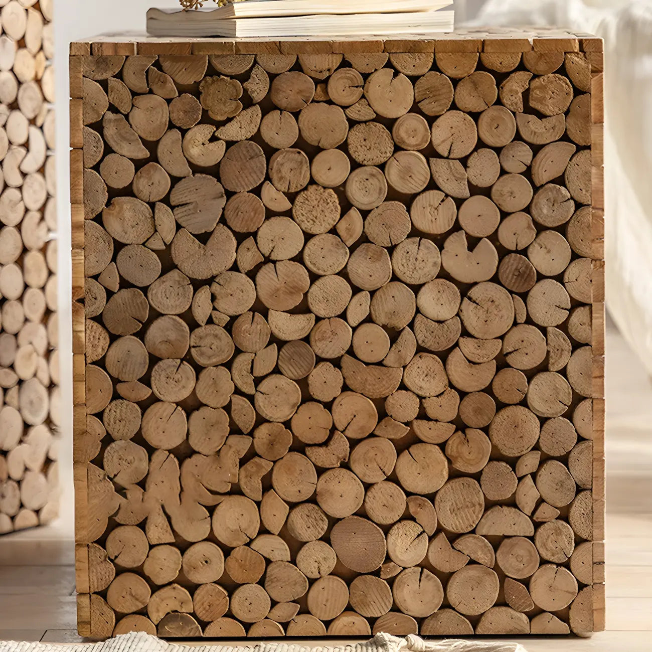 Rustic Solid Wood Square End Table For Living Room