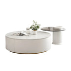 Slate Top White Round Modern Wood Drawer Coffee Table