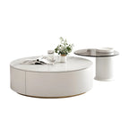 Slate Top White Round Modern Wood Drawer Coffee Table